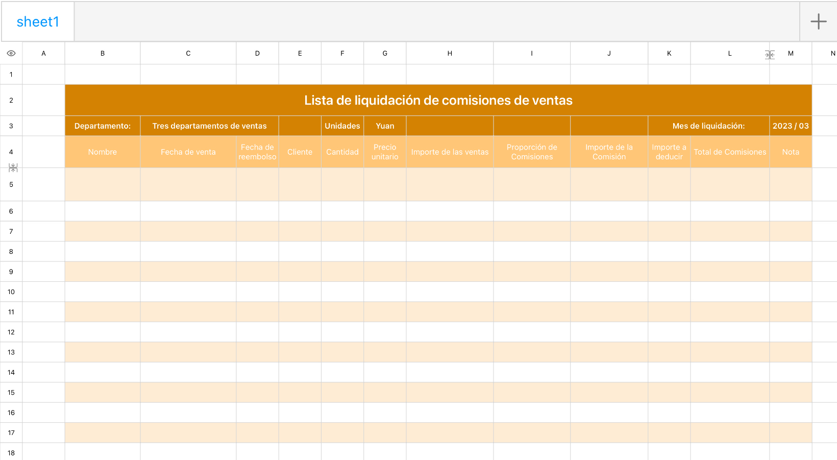 Lista de liquidación de comisiones de ventas